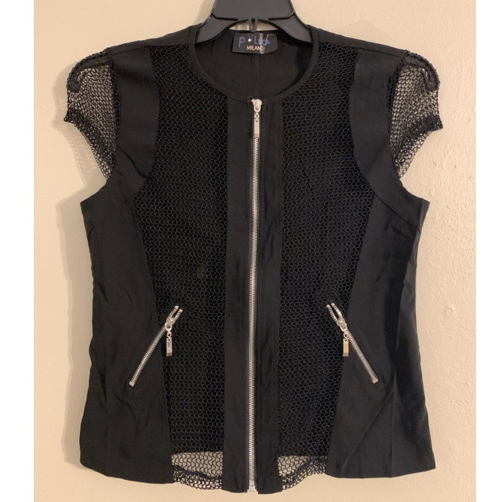 P Luca Milano Black Mesh Zipper Jacket SZ Medium